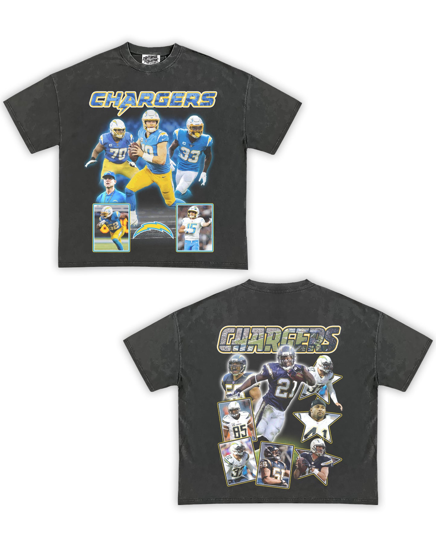 Chargers Tribute Vintage Shirt: Front/Back (Shadow)
