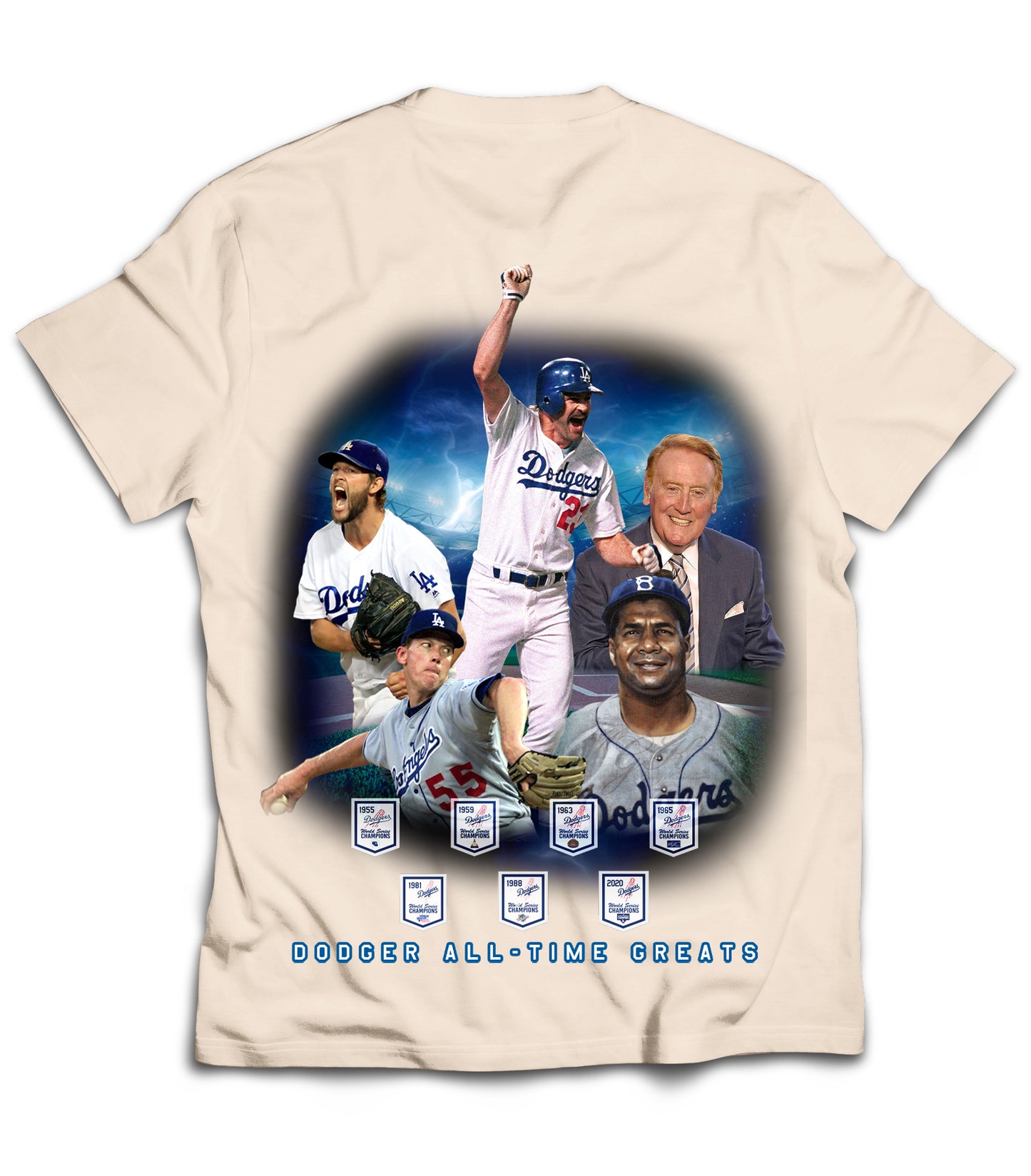 Dodgers 7X Champs Vintage Shirt: Front/Back (White)