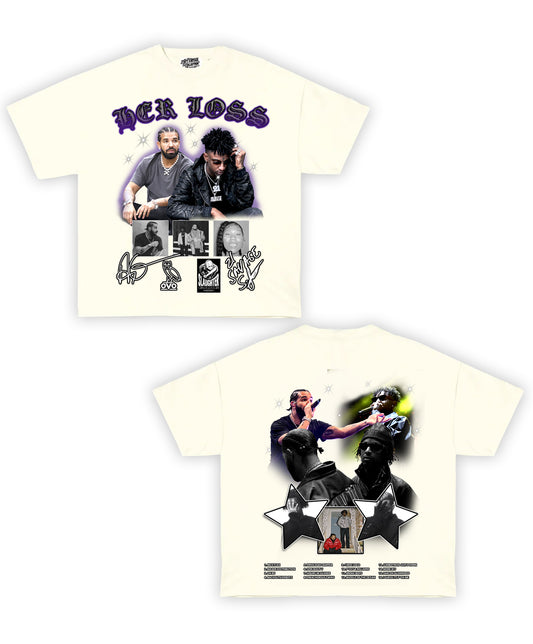 Drake/21 Savage "Her Loss" Tribute Vintage Shirt: Front/Back (White)