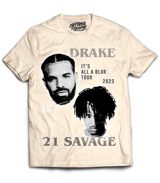 Drake/21 Savage Tribute Vintage Shirt: Front/Back (White)