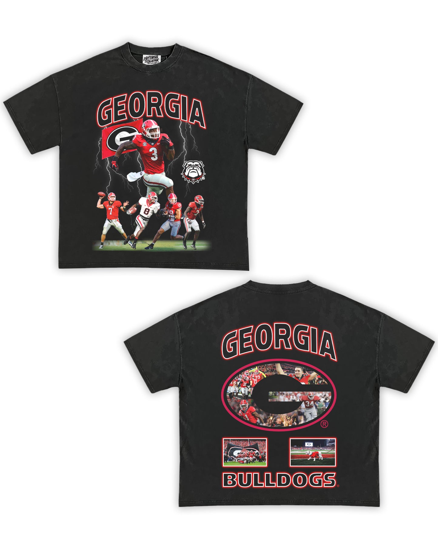 Georgia Bulldogs Football Tribute Vintage Shirt: Front/Back (Shadow)
