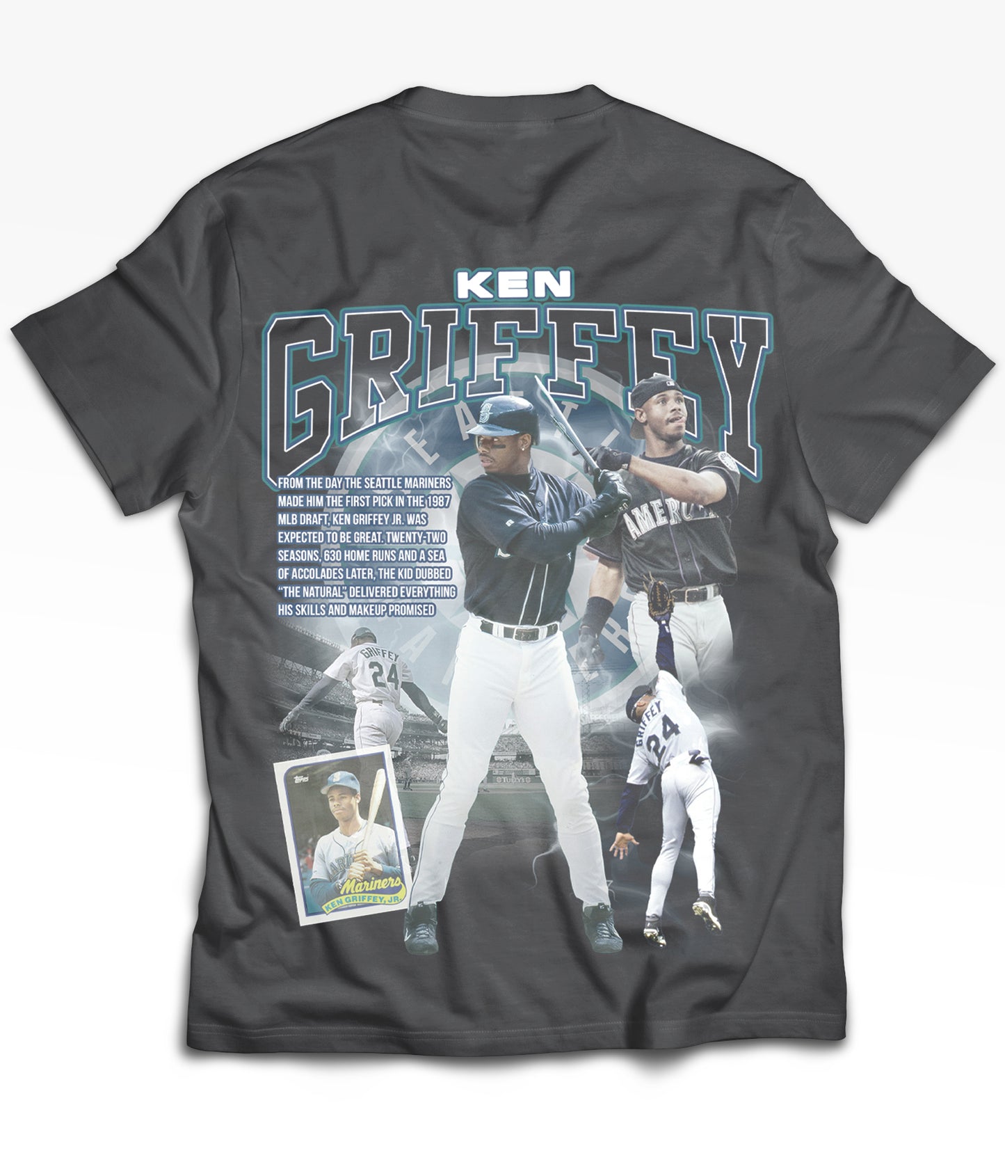 Ken Griffey Tribute Vintage Shirt: Front/Back (Vintage Black)