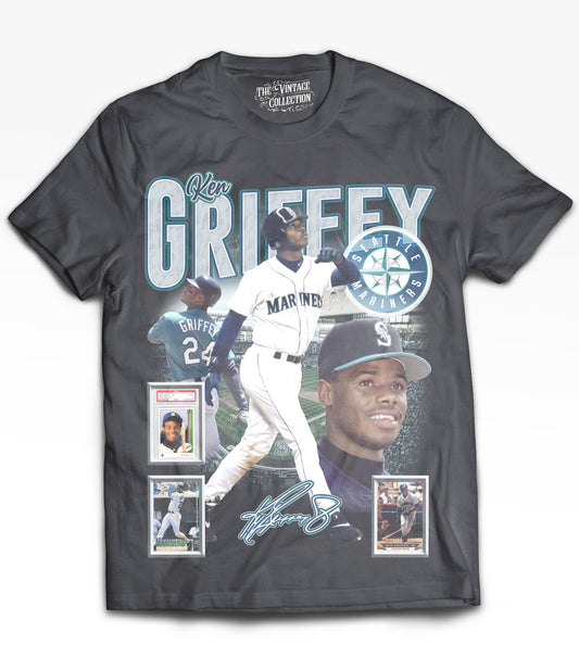 Ken Griffey Tribute Vintage Shirt: Front/Back (Vintage Black)
