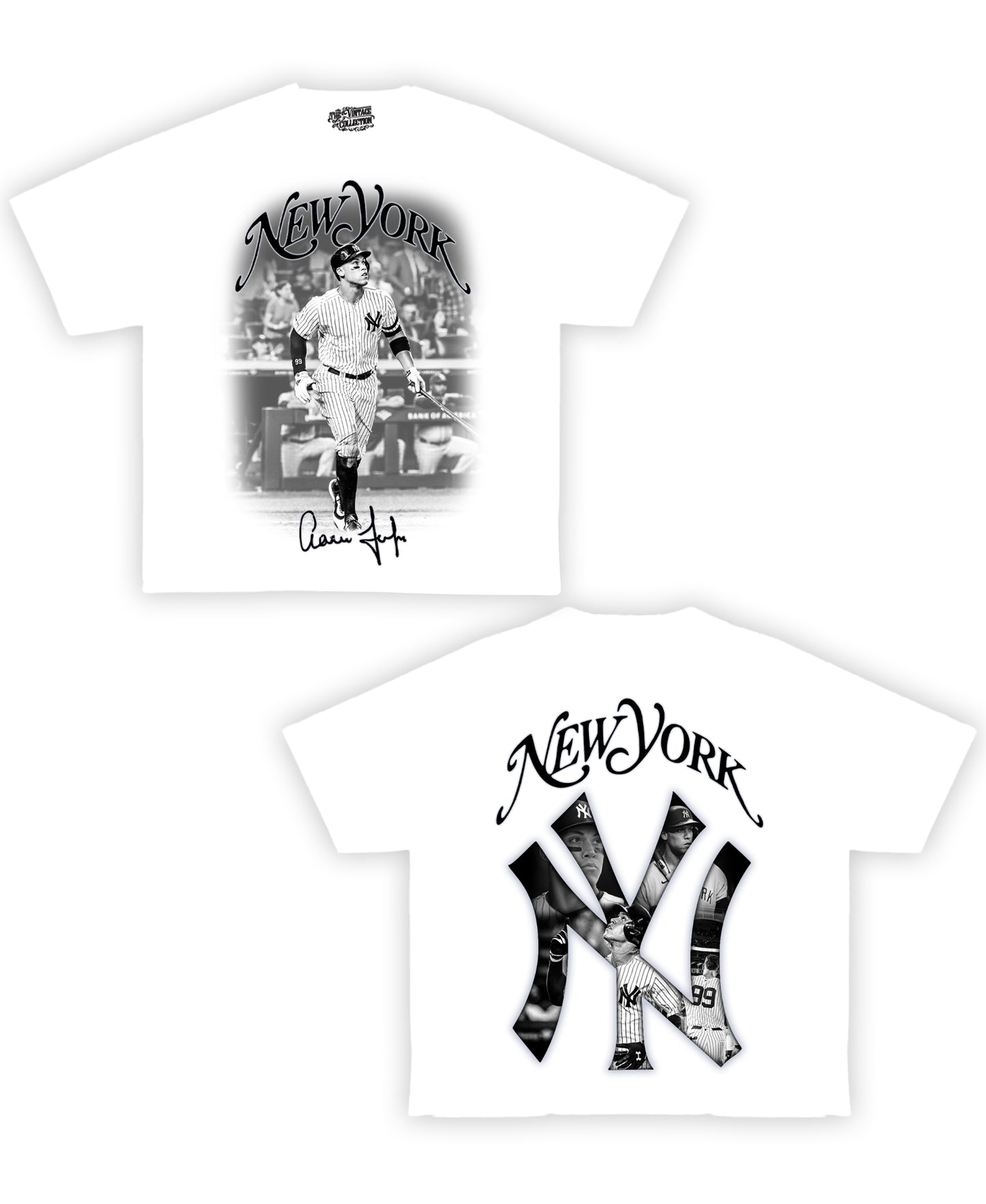 NY Aaron Judge Tribute Vintage Shirt: Front/Back (White)