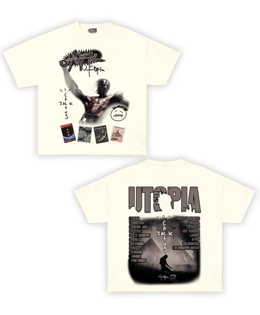 Travis Scott "UTOPIA" Tribute Vintage Shirt: Front/Back (White)