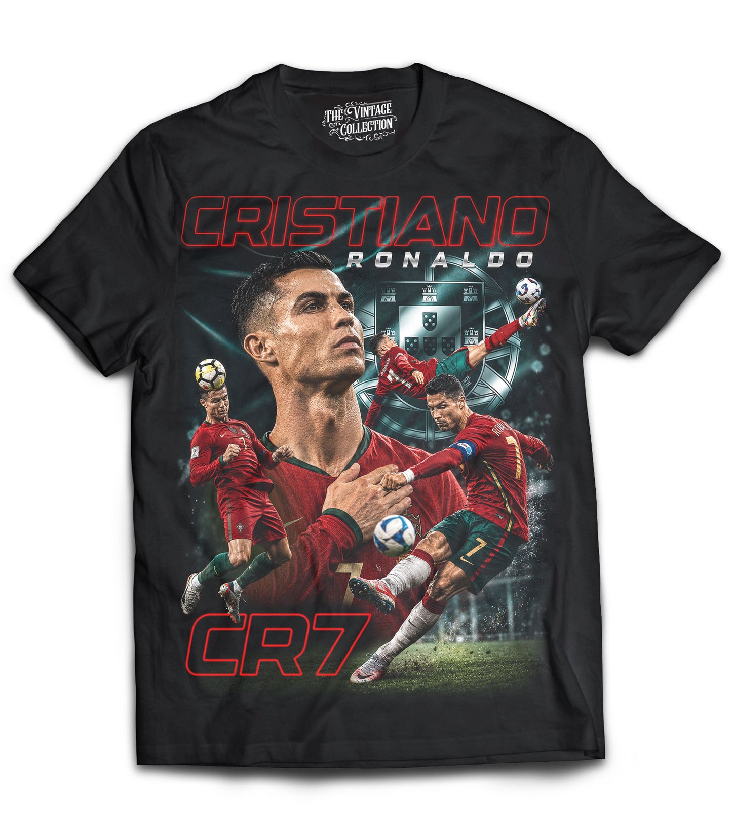 Cristiano Ronaldo "CR7" Vintage Shirt: Adult & Youth (Black)