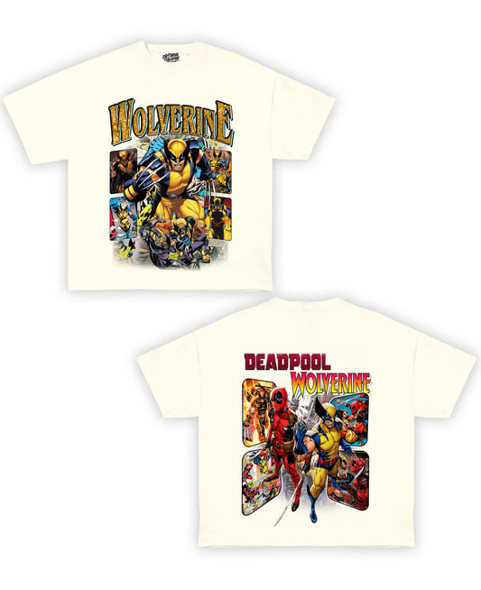 Wolverine / Deadpool Tribute Vintage Shirt: Front/Back (White)