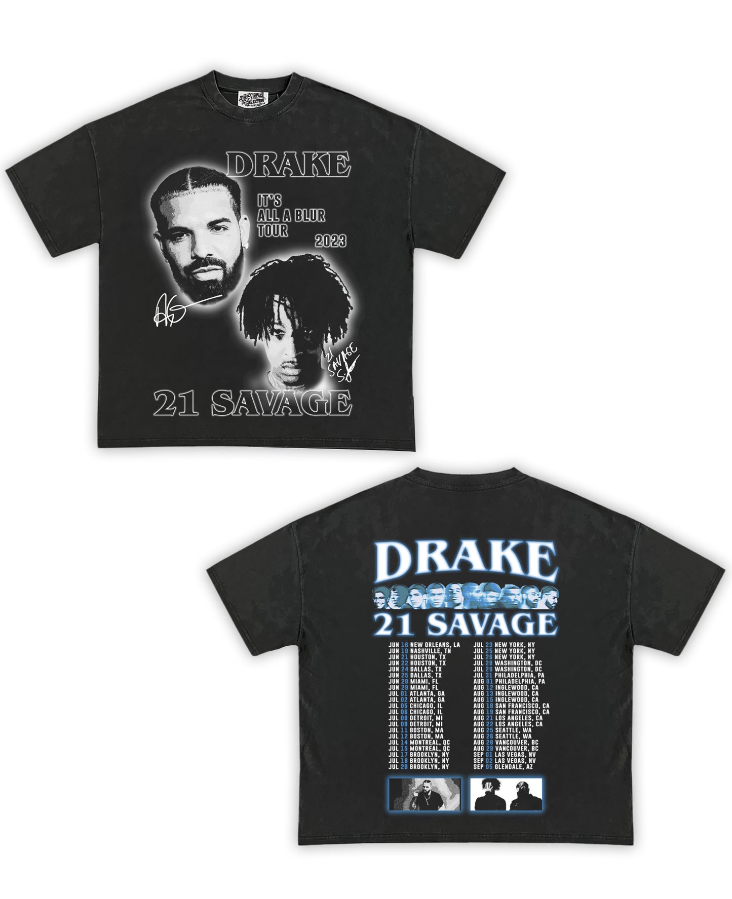 Drake/21 Savage Tribute Vintage Shirt: Front/Back (Vintage Black