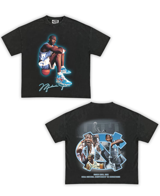 Jordan UNC Tribute Vintage Shirt: Front/Back (Vintage Black)