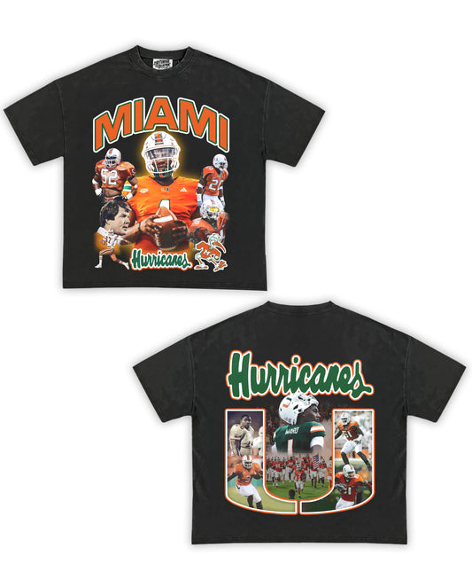 Miami Hurricanes Football Tribute Vintage Shirt: Front/Back (Shadow)