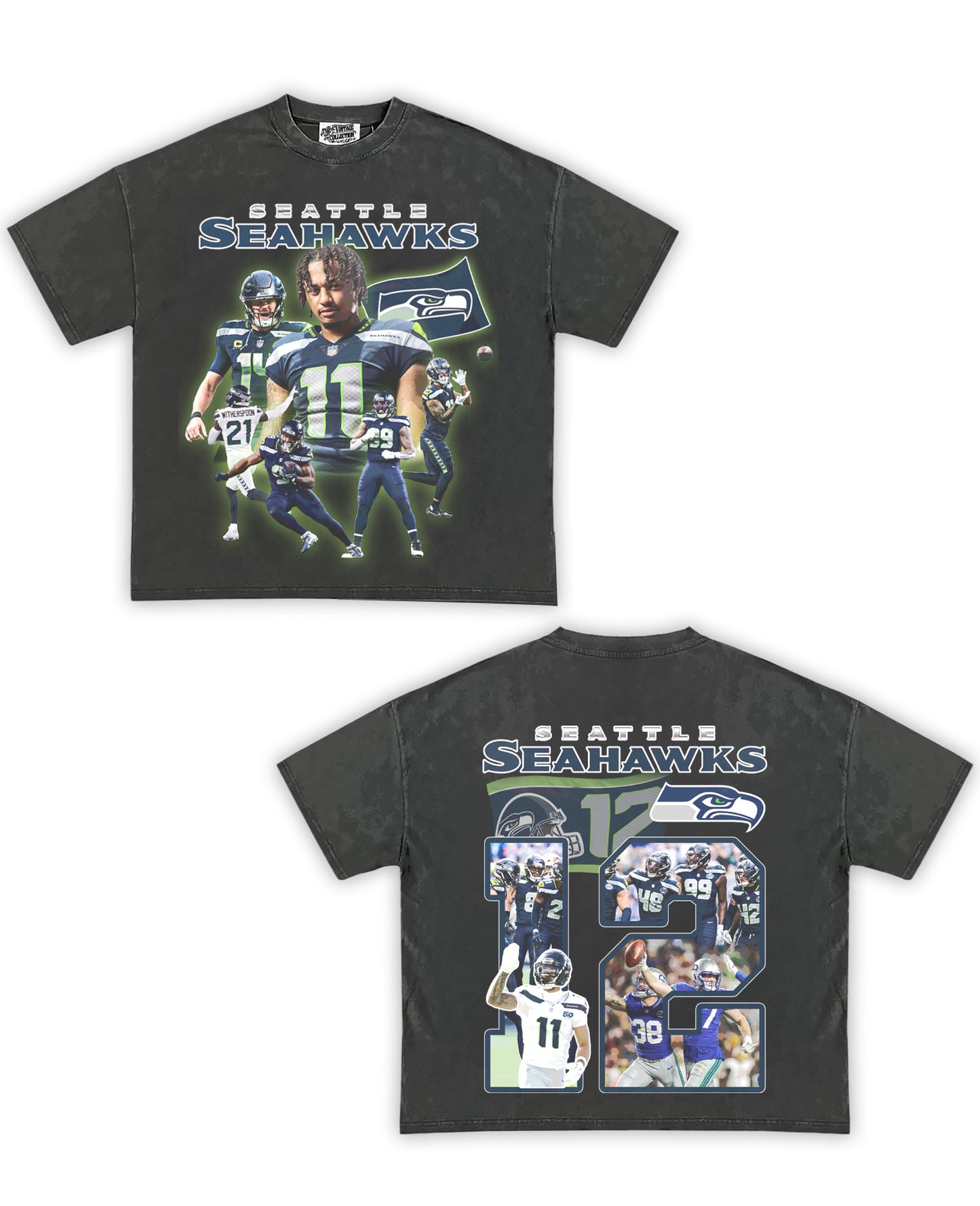 Seattle Seahawks Tribute Vintage Shirt: Front/Back (Shadow)